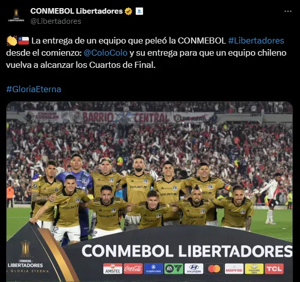 El tuit de la Conmebol despidiendo a Colo Colo de la Copa Libertadores. | Imagen: Conmebol.