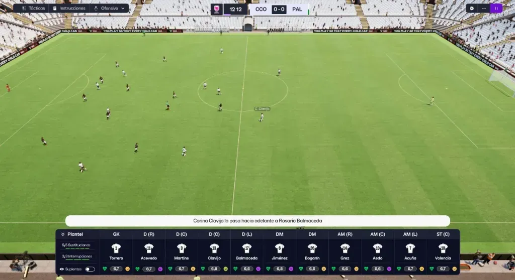 Una muestra de un partido de Colo Colo femenino en FM26. Foto: Planeta Once/FM Research Chile