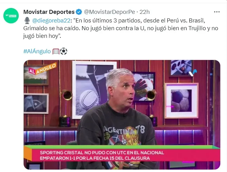 Diego Rebagliati criticó duramente a Joao Grimaldo. | Créditos: @MovistarDeporPe.