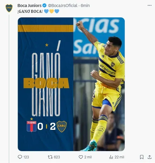 Boca festeja en sus redes sociales.
