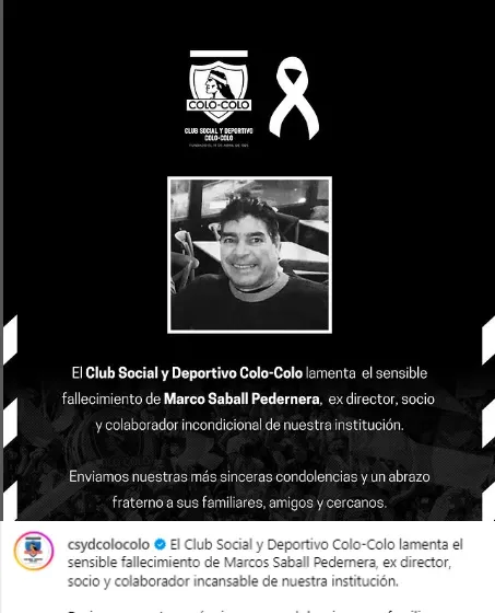 El CSD Colo Colo lamenta el fallecimiento de Marcos Saball.