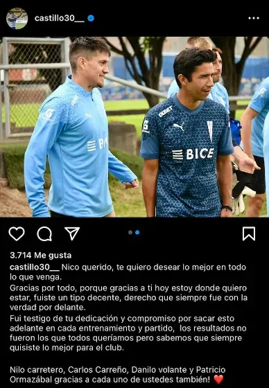 La dedicatoria de Castillo a Núñez en la UC.