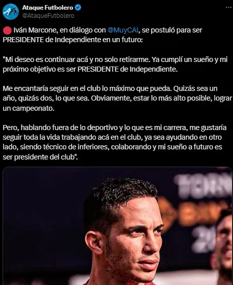 Marcone quiere ser presidente de Independiente.