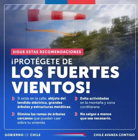 Recomendaciones por sistema frontal. Foto: Gobierno de Chile.