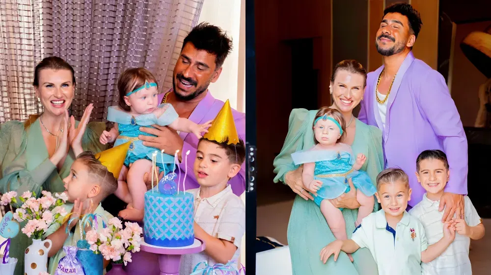 Julio Rocha e esposa, Karoline Kleine, comemoram seis meses da filha caçula – Foto: Instagram/Reprodução