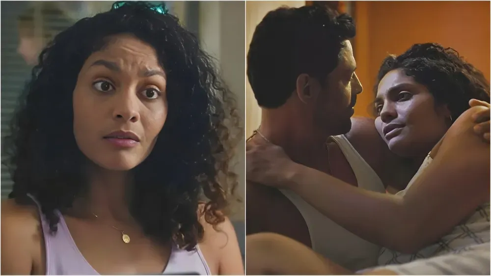 Aline e Caio em Terra e Paixão. Reprodução/Rede Globo.