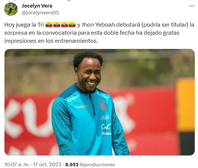 Esta fue la información revelada por Jocely Vera de cara al partido entre Ecuador y Colombia. (Captura de pantalla: @jocelynvera95)