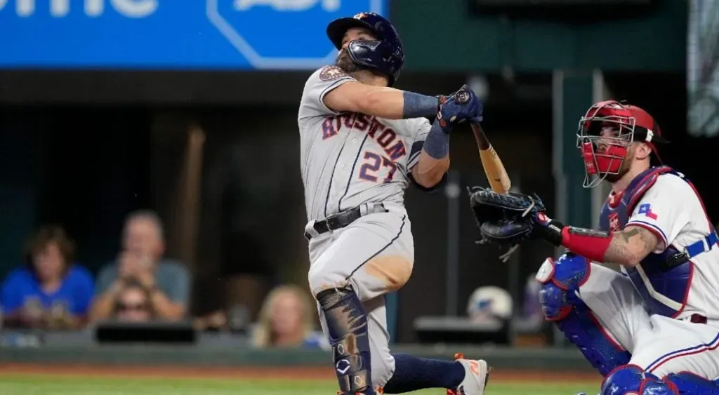 José Altuve anotando uno de sus tres home runs del partido Houston Astros vs. Texas Rangers. Foto:  Fox News.