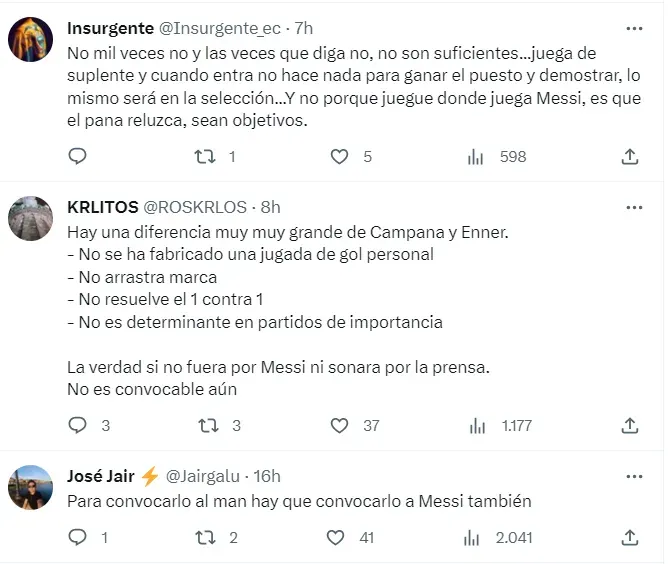 Aficionados en redes sociales ante la posibilidad de convocar a Campana. @StudioFutbol