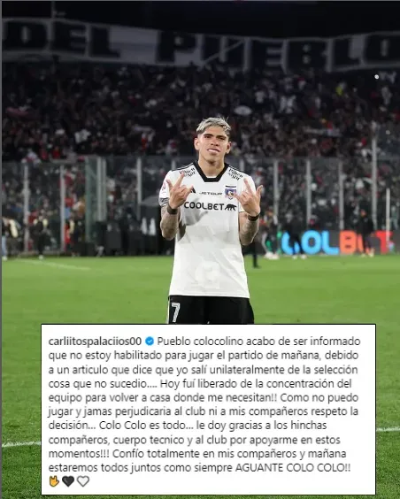 La publicación en el Instagram de Carlos Palacios.