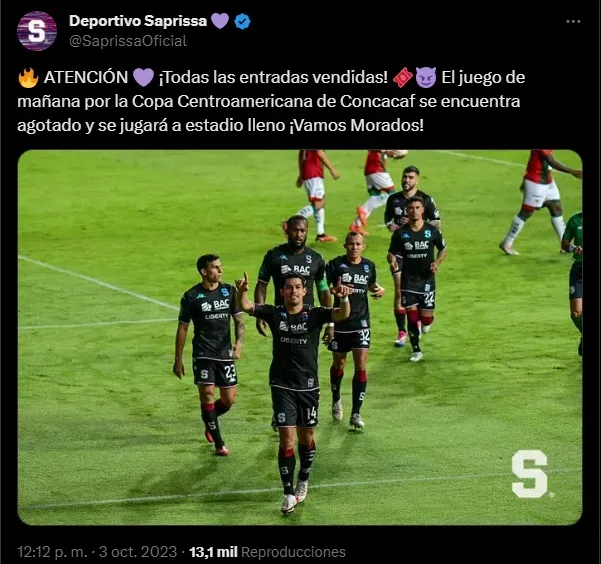 La publicación de Deportivo Saprissa en sus redes sociales.