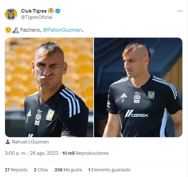 Las redes sociales de Tigres mostrando el nuevo look del “Patón”