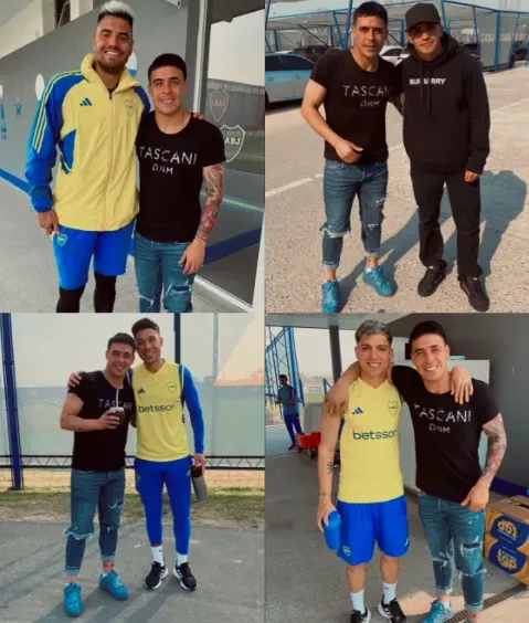 Brian Fernández junto a los jugadores de Boca.