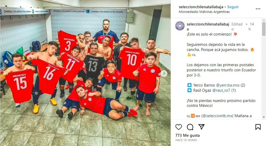 La publicación tras su primer triunfo en el Mundial (@seleccionchilenatallabaja)