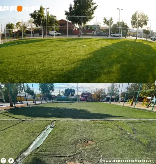 El antes y después de una cancha en La Florida