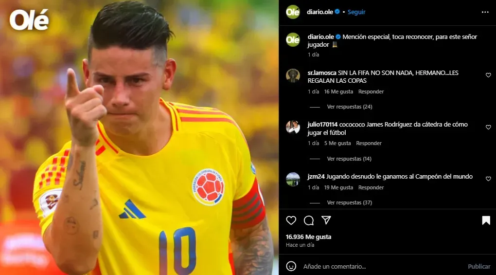 Olé sobre James Rodríguez. (Foto: Instagram / @diario.ole)