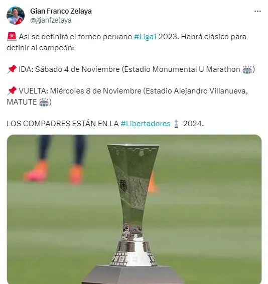 En el Estadio Monumental se jugará la primera final de la Liga 1.