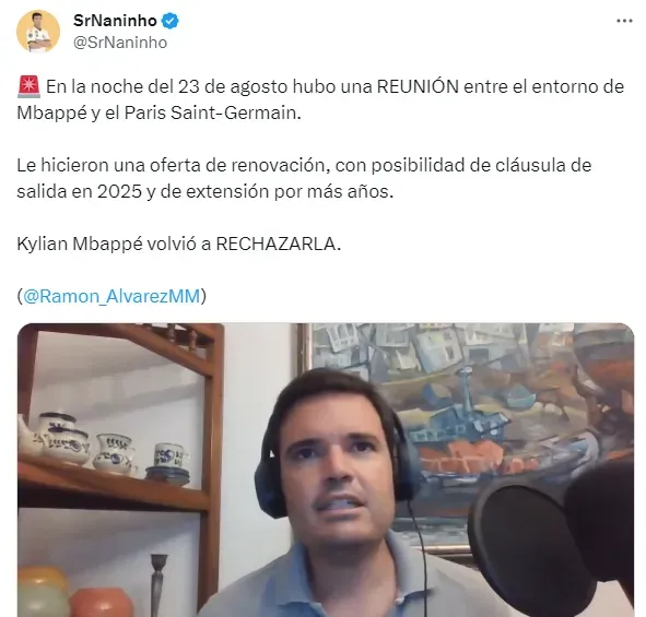 Publicación de Ramón Álvarez en su cuenta de Twitter