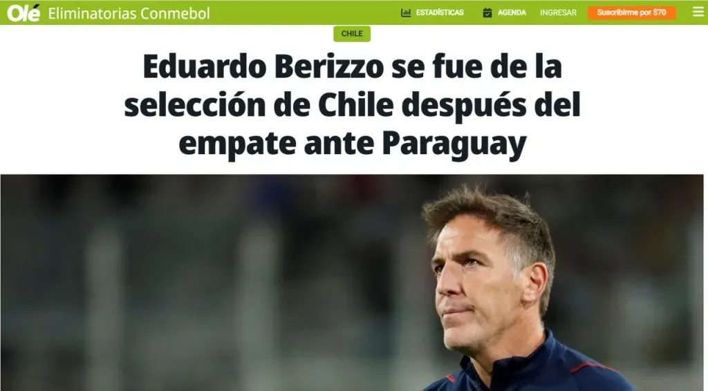 Olé y su cobertura del adiós de Berizzo en Chile (Captura)