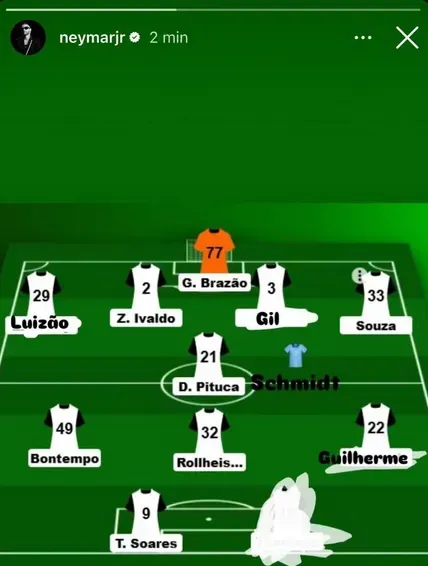 O onze do Santos divulgado por Neymar. Foto: Reprodução/Instagram oficial de Neymar
