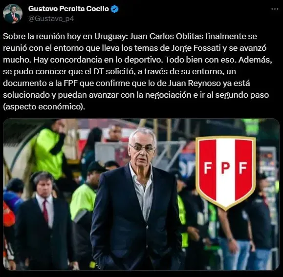 Jorge Fossati gusta de lo presentado por Juan Carlos Oblitas la tarde de hoy. (Foto: Twitter).
