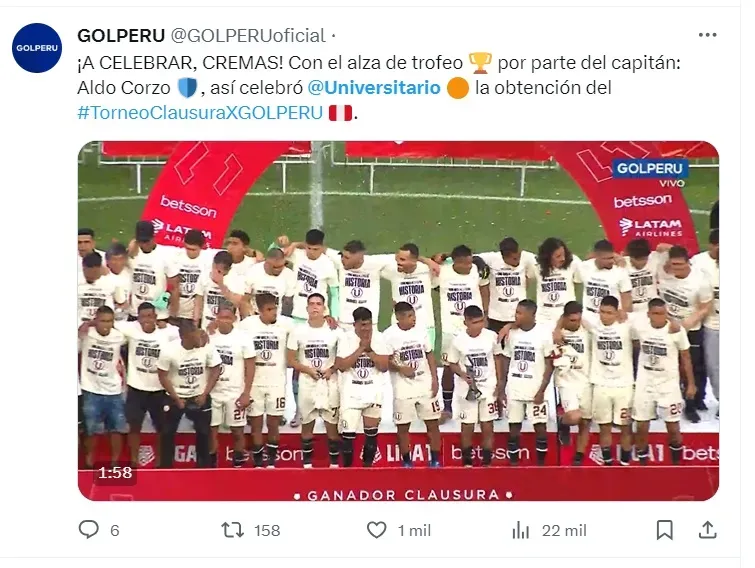 Universitario celebrando el título del Torneo Clausura. | Créditos: GOLPERU.