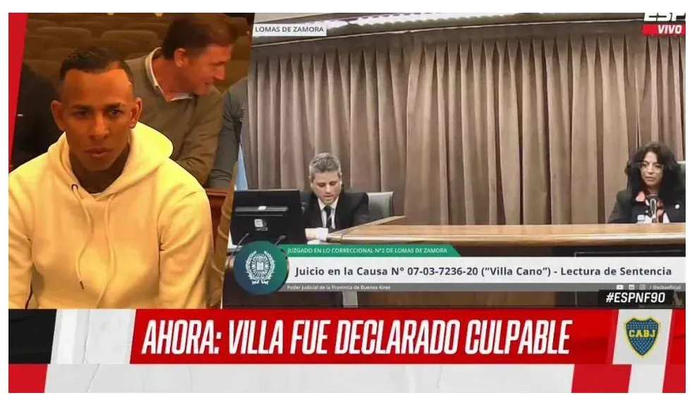 Sebastián Villa, al momento de ser declarado culpable en una causa por violencia de género contra su ex pareja Daniel Cortés.
