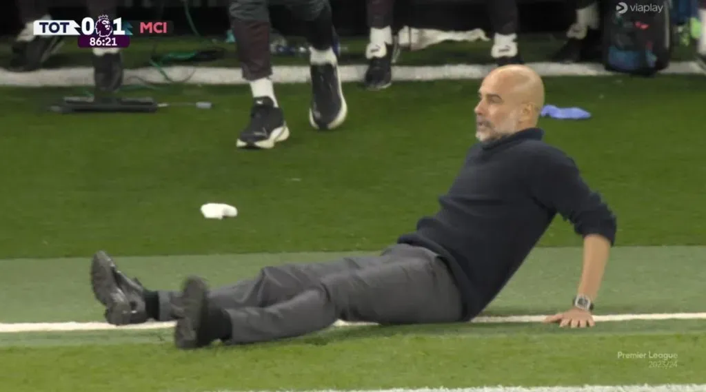 La reacción de Pep Guardiola a la situación de gol de Son y la atajada de Guardiola.