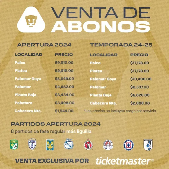 El detalle del precio de los abonos para el Apertura 2024 y la temporada 24-25. (Captura de pantalla de X)