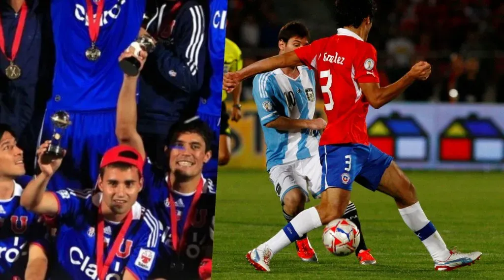 Marcos González fue campeón de la Copa Sudamericana 2011 con la U, y también defendió a la Roja. En la foto, intenta frenar un ataque de Lionel Messi. | Foto: Photosport