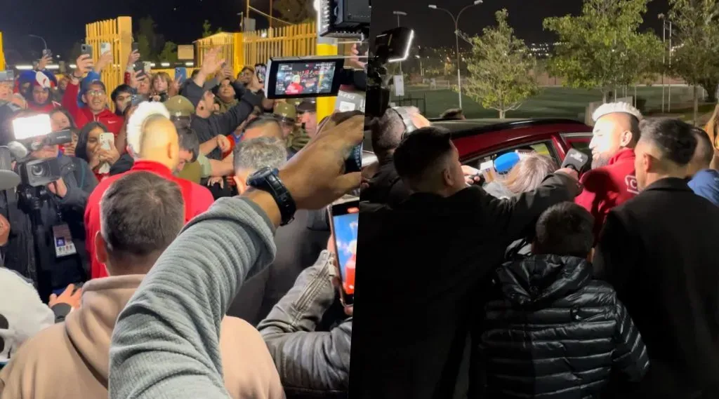 Los hinchas se volvieron locos con la presencia de Vidal en la cancha de Colo Colo. Y también discutió varias veces con periodistas que le pedían hablar tras el triunfo de Perú. | Foto: Redgol
