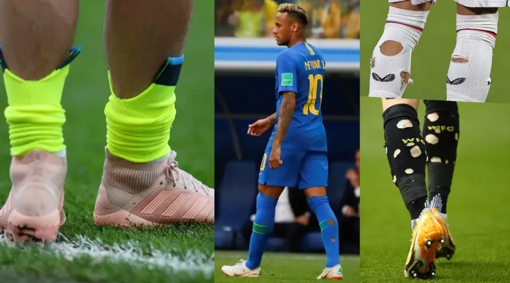 Neymar y varios futbolistas usan distintos métodos para cortar sus calcetas. | Foto: Getty