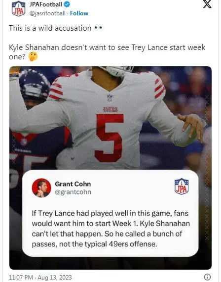 Kyle Shanahan laid out his plan for Trey Lance in preseason bout