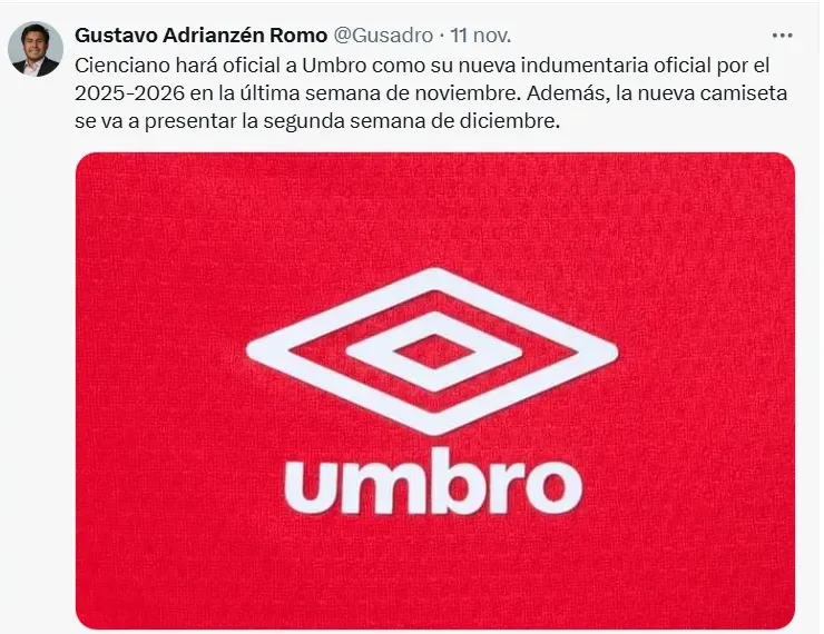 Umbro vestirá a Cienciano el 2025. (Foto: X Gustavo Adrianzén)