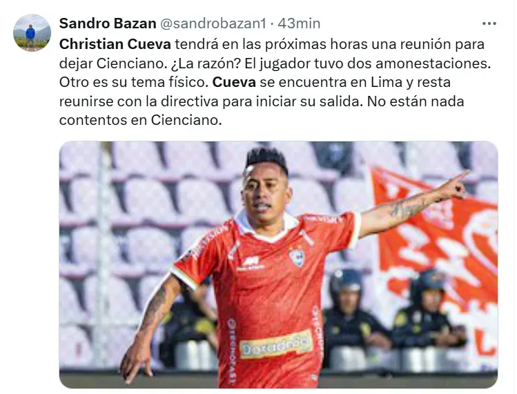 Cueva jugando para Cienciano. (Foto: Captura de X)