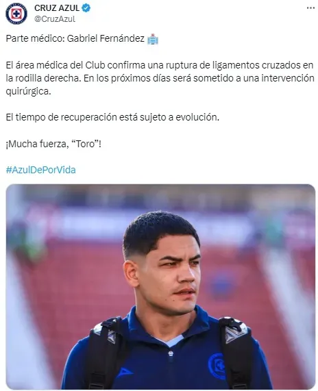 Reporte médico por el Toro Fernández. (@CruzAzul=