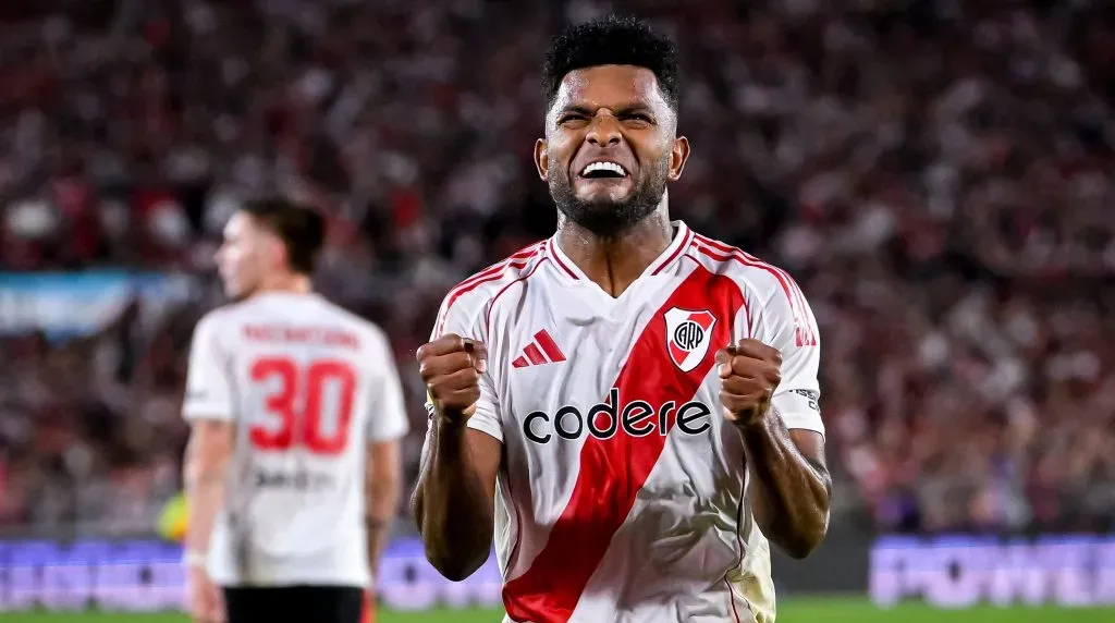 El festejo de gol de Miguel Borja.