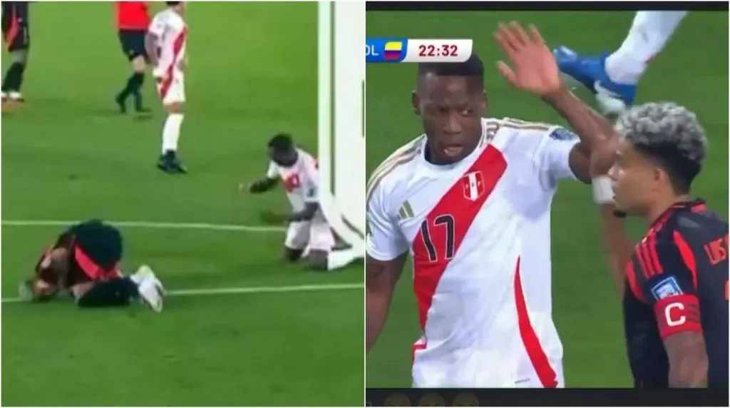 Luis Díaz y Advíncula en Perú vs. Colombia. (Foto: captura de pantalla Gol Caracol)