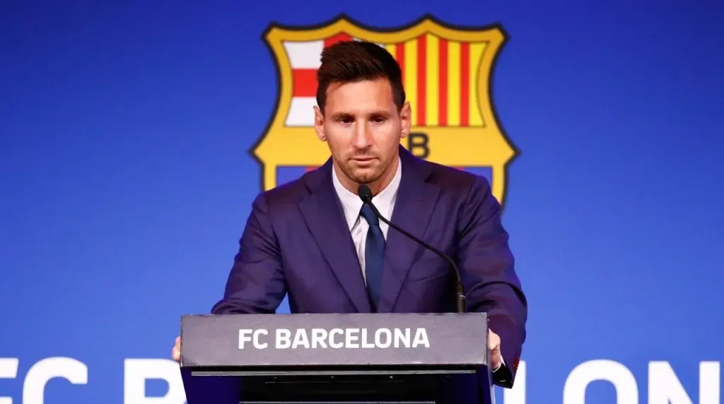 Lionel Messi en su última conferencia de prensa como jugador del Barcelona (Foto: Getty Images)