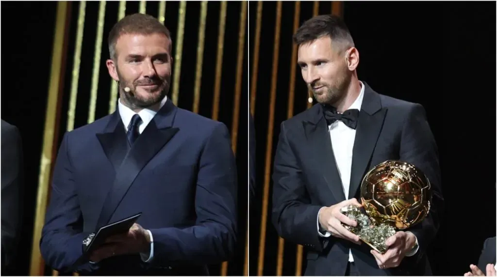 David Beckham y Lionel Messi en la gala del Balón de Oro 2023.