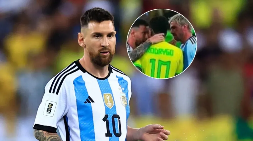 Lionel Messi y el cruce con Rodrygo. (Foto: Getty Images y captura de pantalla)