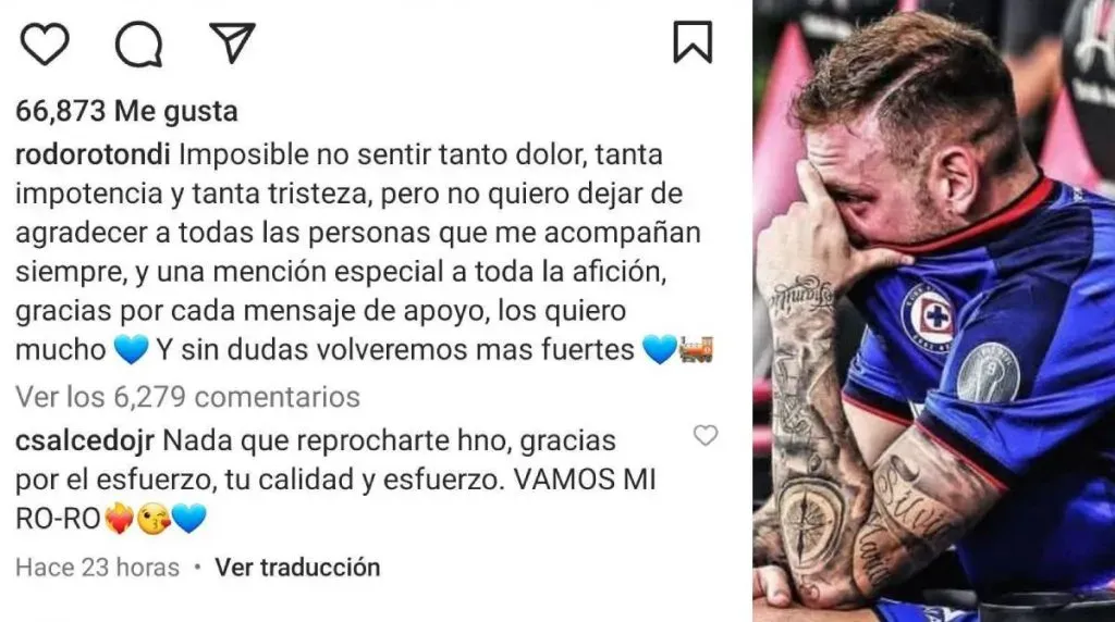 El posteo de Rotondi tras el subcampeonato con Cruz Azul (Instagram)