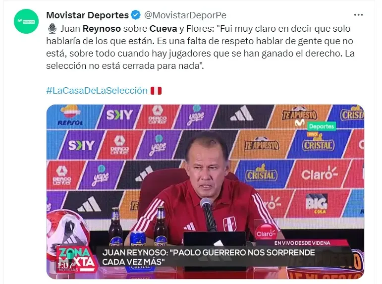 Juan Reynoso no convocó a Christian Cueva a la Selección Peruana. | Créditos: @MovistarDeporPe.