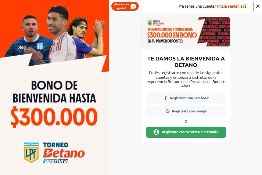 Captura realizada el 27/03/2025 desde la web de Betano