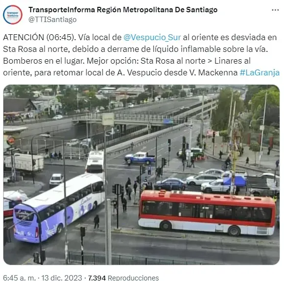 Transporte informa sobre el estado de la movilidad tras emergencia química en La Granja a través de su cuenta de X (antiguo Twitter)