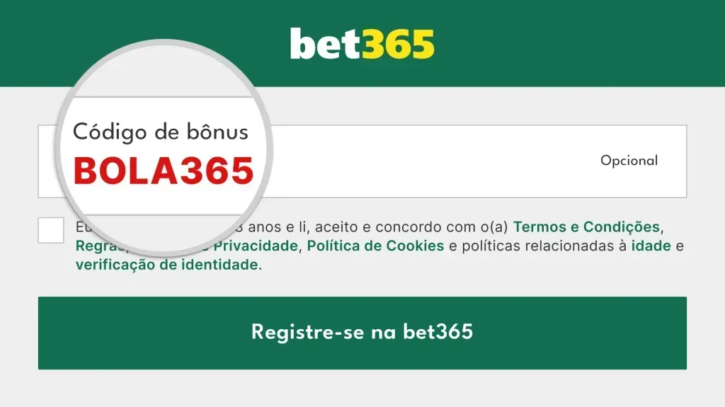 *(O código de bônus BOLA365 pode ser usado durante o registro, mas não altera o valor da oferta de forma alguma.)