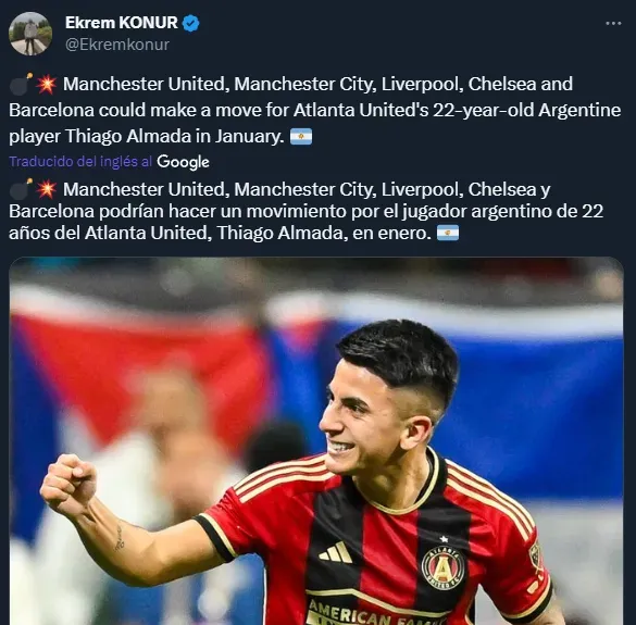 Thiago Almada, seguido por cinco grandes de Europa.