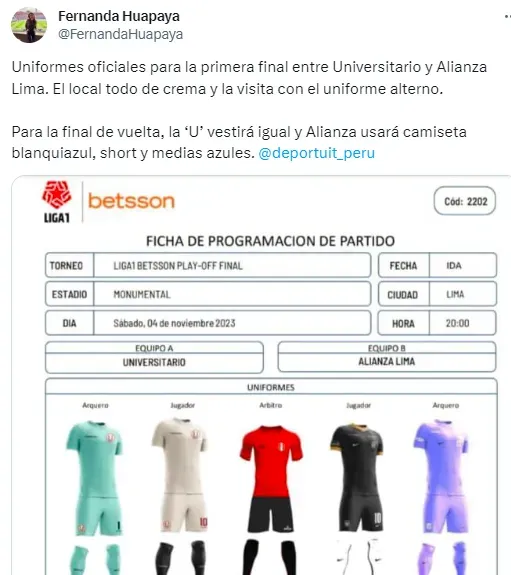 La periodista deportiva Fernando Huapaya informó sobre las camisetas que se usarán en la final de la Liga 1.