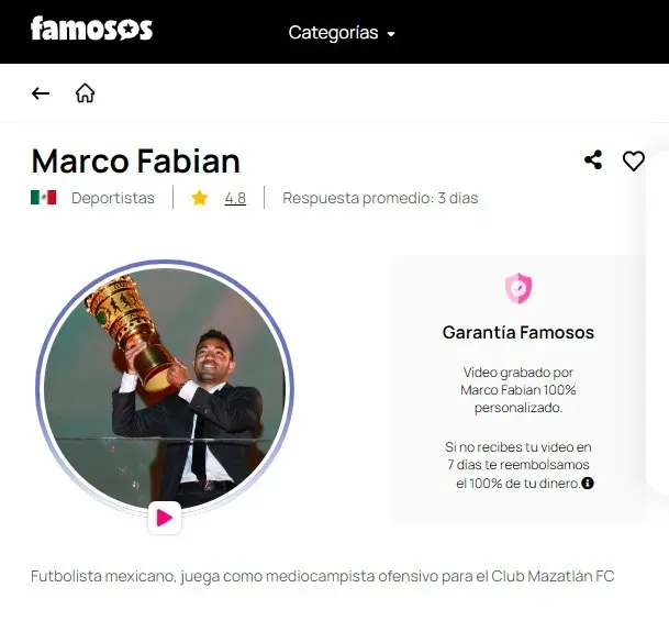 Marco Fabián, presente en Famosos.com