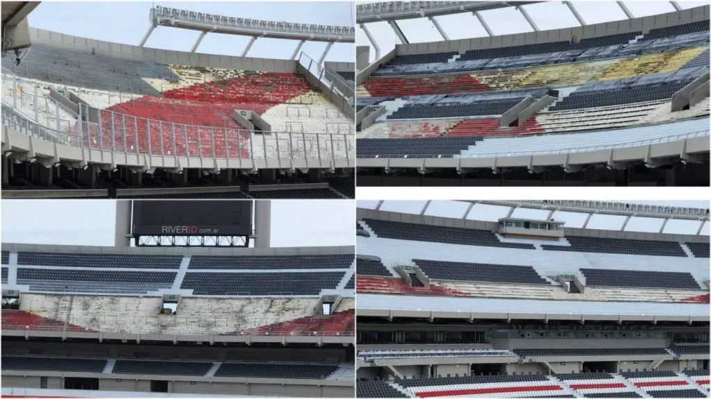 River avanza en la impermeabilización y colocación de butacas. (Foto: Obras River).